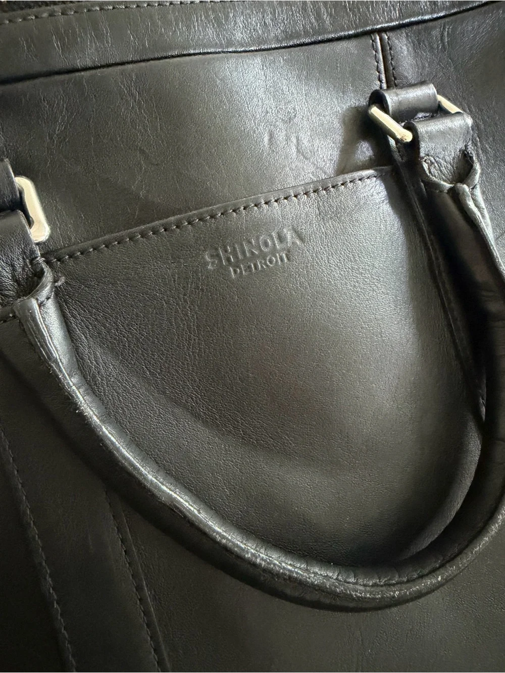 Shinola Black Leather Computer Briefcase with Removable Strap